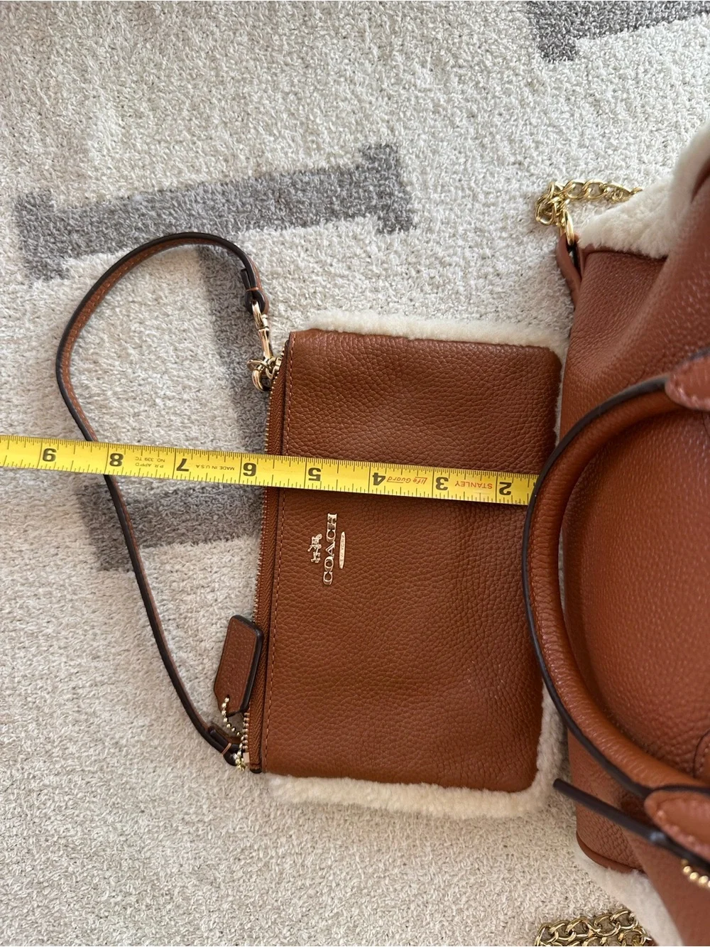 Coach Chestnut Brown Pebbled Leather Satchel with Shearling Trim